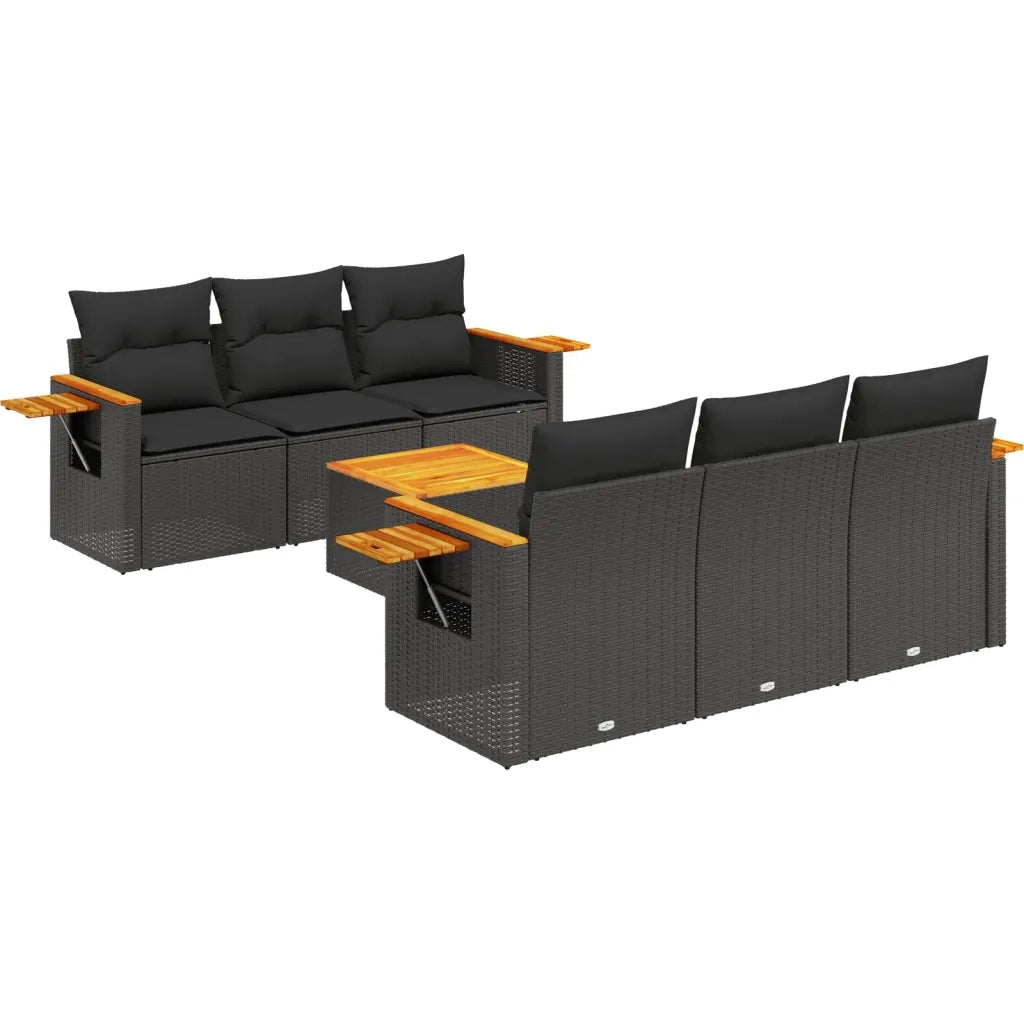 Set Divani da Giardino con Cuscini 7pz Nero Polyrattan 3259031