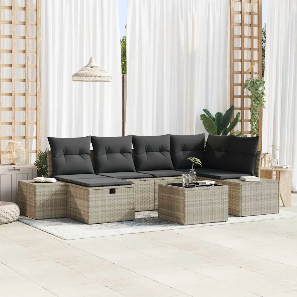 Set Divano da Giardino 7 pcs Grigio chiaro polyrattan