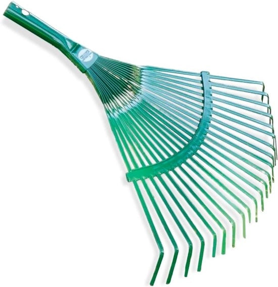 Bezombricoltura in acciaio con 22 denti metallici piani e lamelle fisse - Verde - Dimensioni: 400 mm (senza manico)