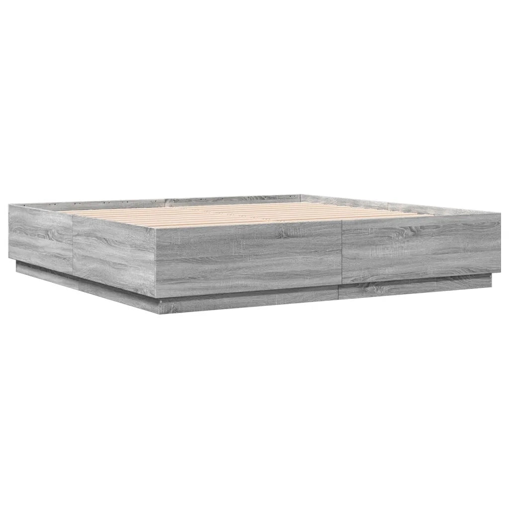 Letto matrimoniale | Letto per adulti | Giroletto Luci LED Grigio Sonoma 200x200 cm Legno Multistrato