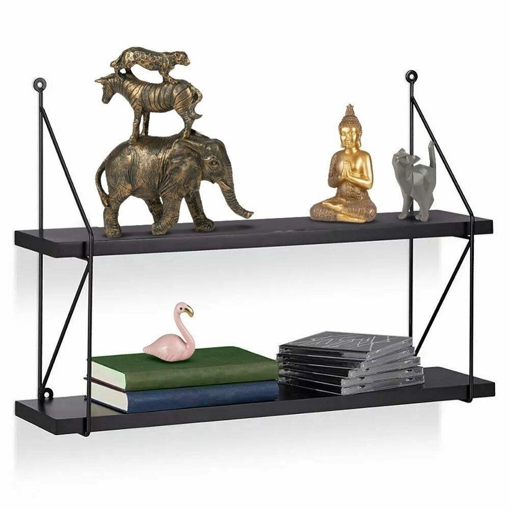 Trade Shop - Libreria Mensole Scaffale Parete Design Moderna Legno Metallo 2 Ripiani Nero -