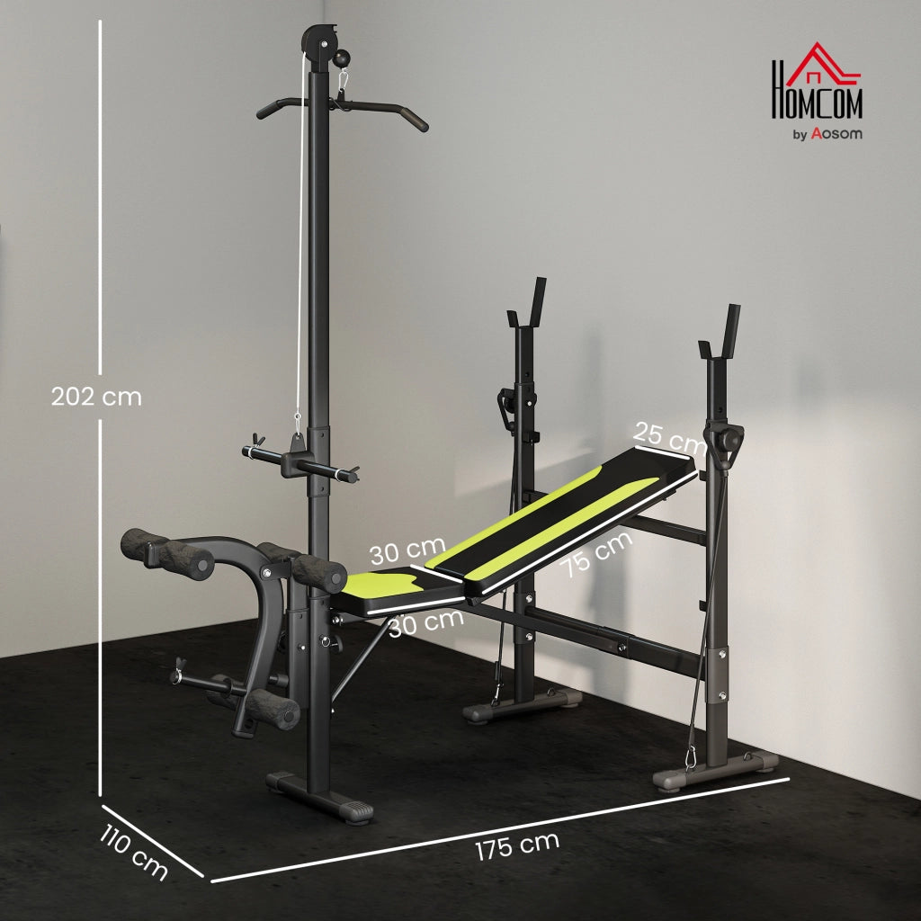 Panca Multifunzione Fitness con Schienale Regolabile e Barra ¨C zephmum ¨C Nero 175x110x202 cm