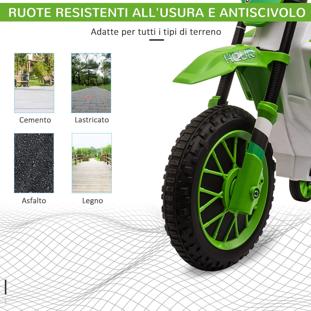 Moto Cross Bambini Elettrica Verde con Rotelle ¨C zephmum ¨C PP e Metallo 106.5x51.5x68 cm