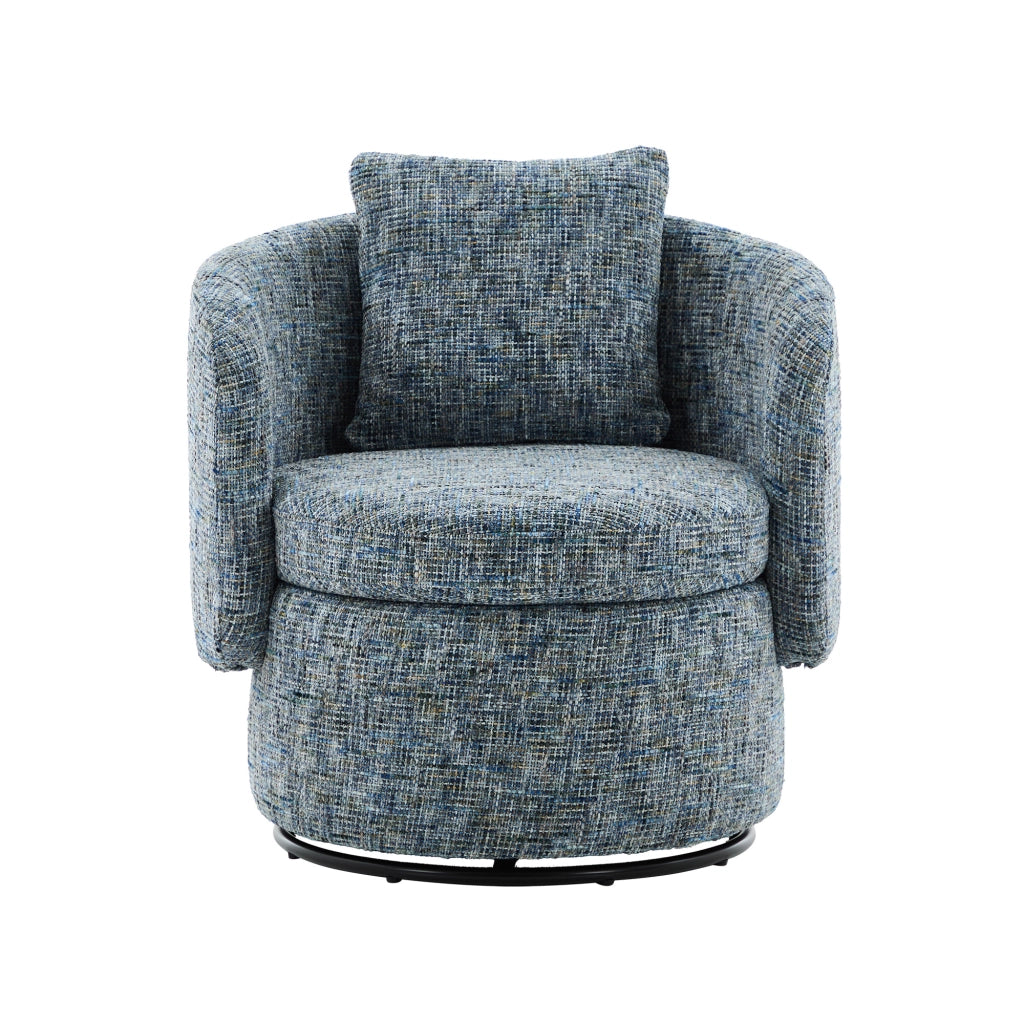 Poltrona girevole 360° con contenitore e cuscino schienale in ciniglia blu per soggiorno e camera da lettura