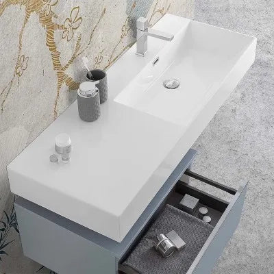 Lavabo sospeso in resina 120 cm vasca destra bianco lucido  Loto