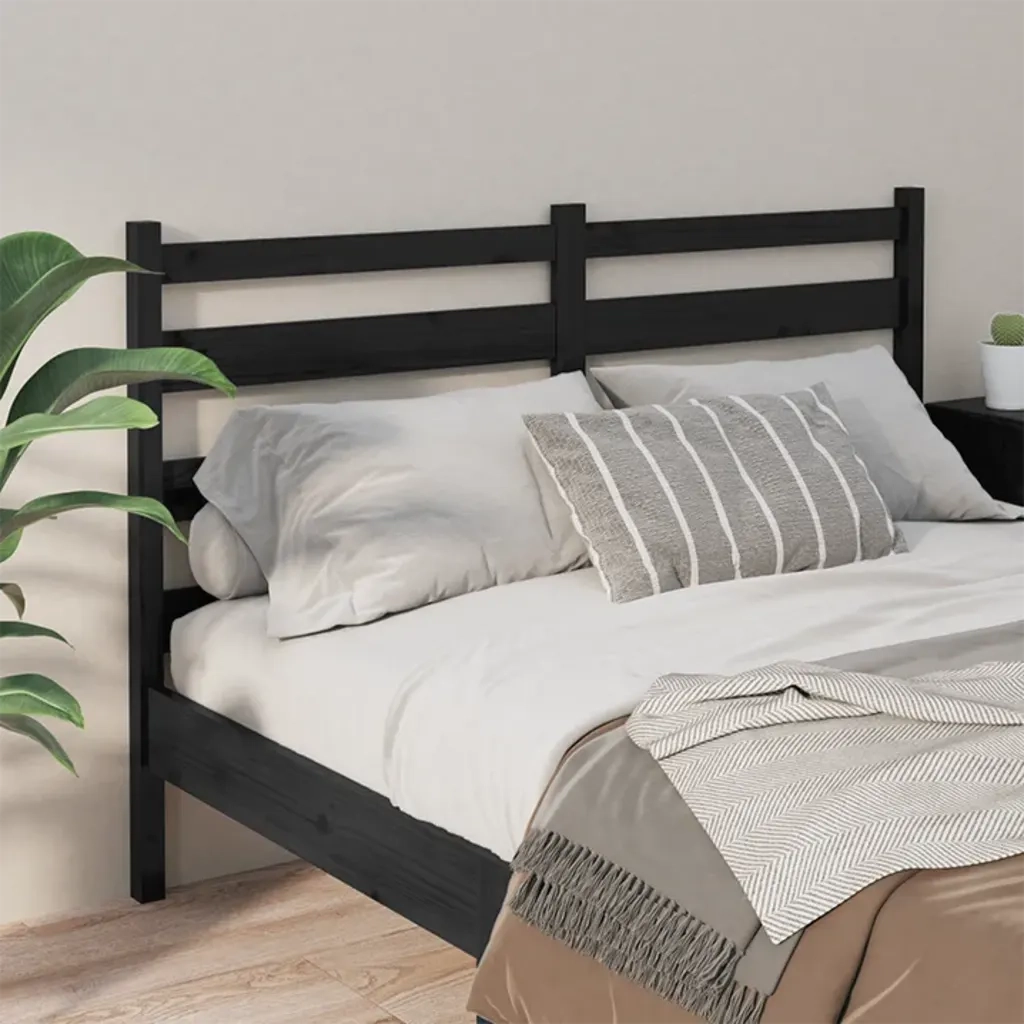Testiera per Letto Nera 186x4x100 cm in Legno Massello di Pino 818439