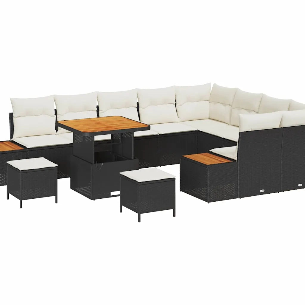 Set Divano da Giardino 12 pcs Nero polyrattan