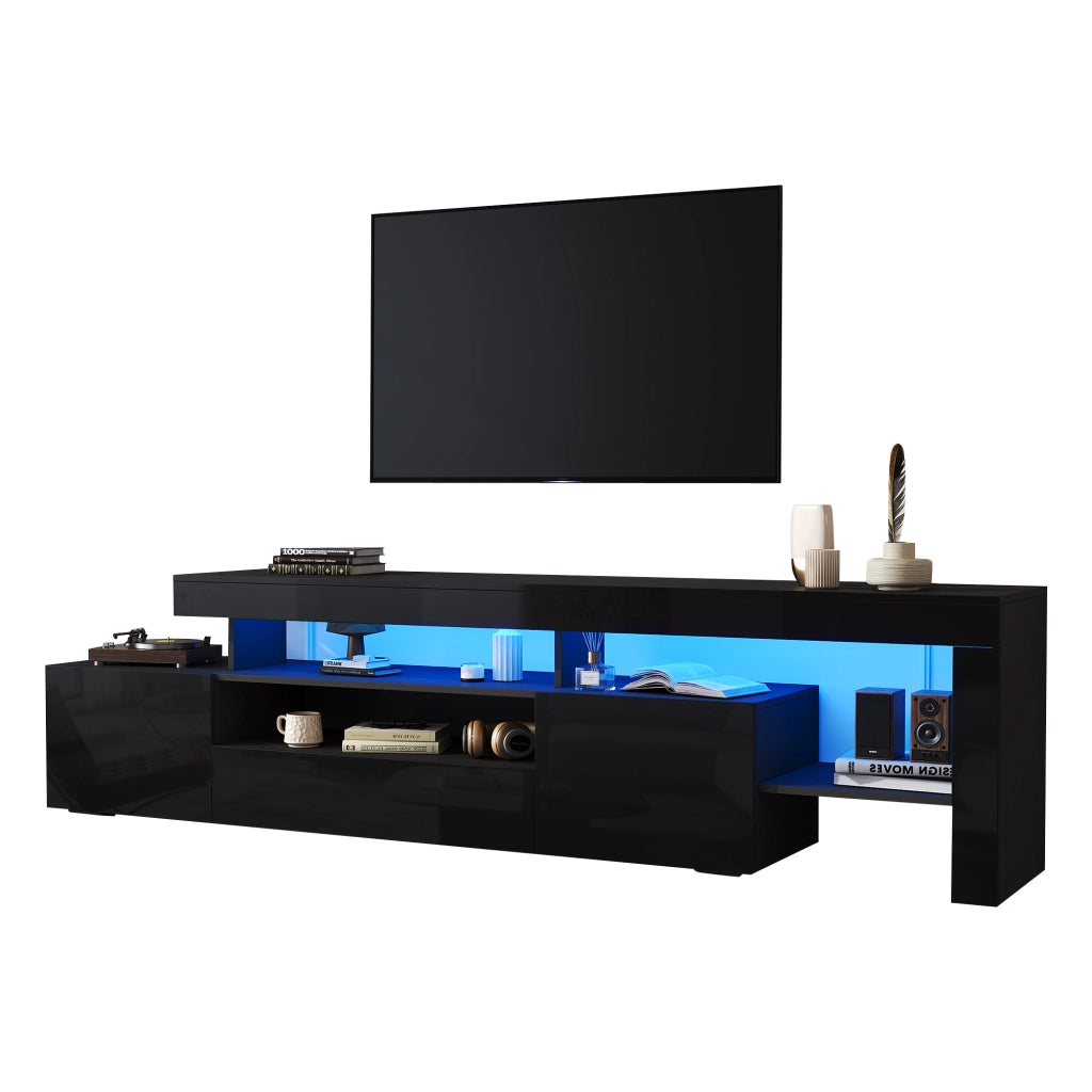 Mobile TV con 3 ante; LED e vani aperti - per soggiorno - 192×37×53 cm - nero