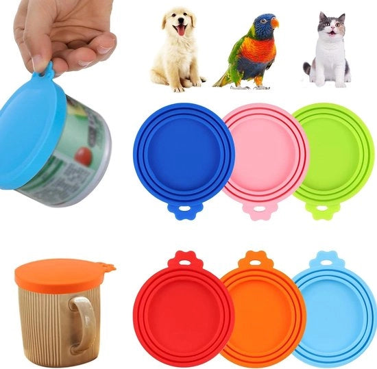 Set di coperture in silicone universali per cibo per animali - Set da 6 - Coperture sicure per alimentazione degli animali - Coperture di archiviazione con funzione 3 in 1 - Reutilizzabili e comode