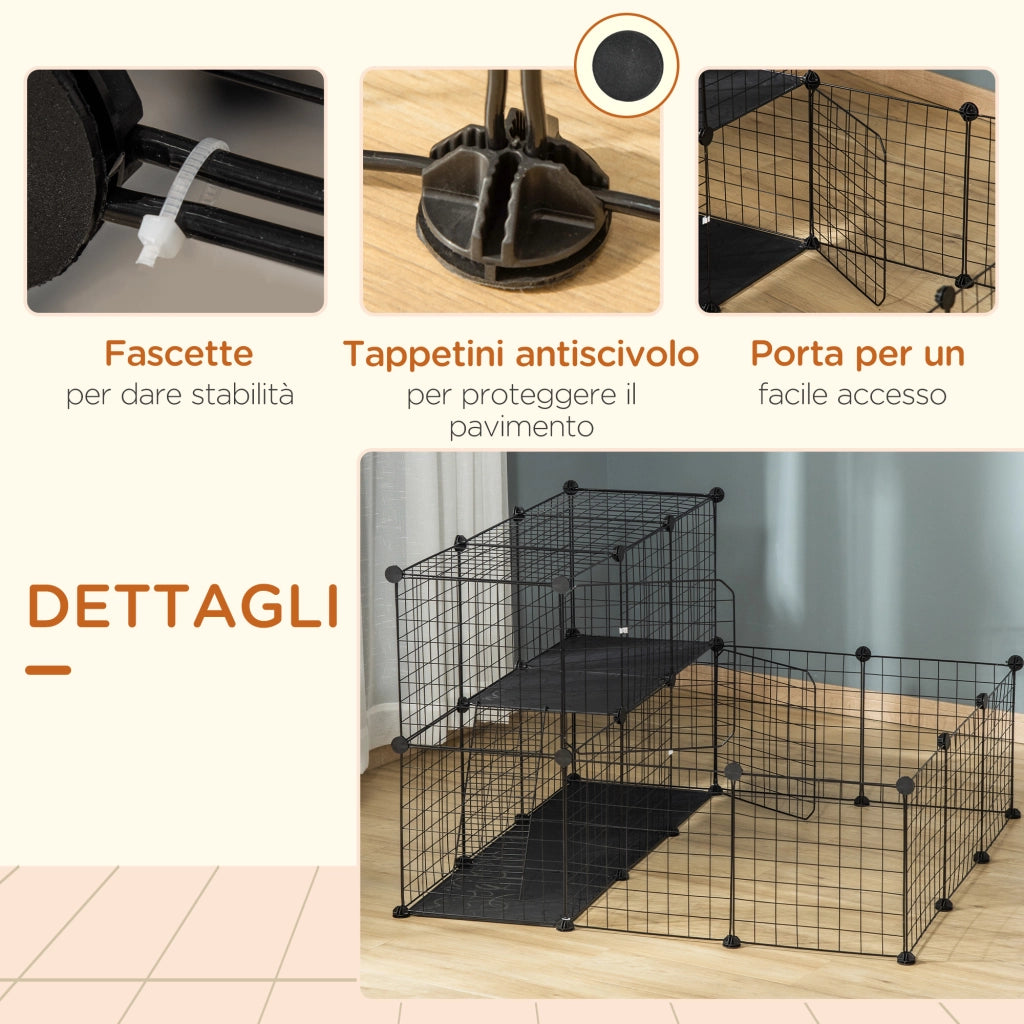 Recinto per Conigli Modulabile ¨C Minimal ¨C Acciaio, Nero, 105x105x70cm