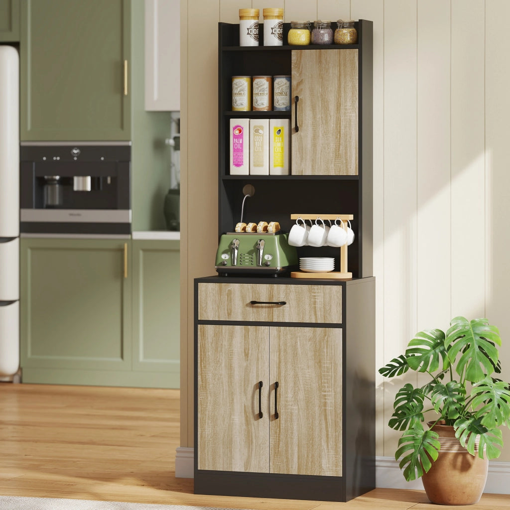 Mobile da cucina con ripiani aperti e cassetto ¨C Minimal ¨C Legno naturale, Nero, Profondit¨¤ 40cm