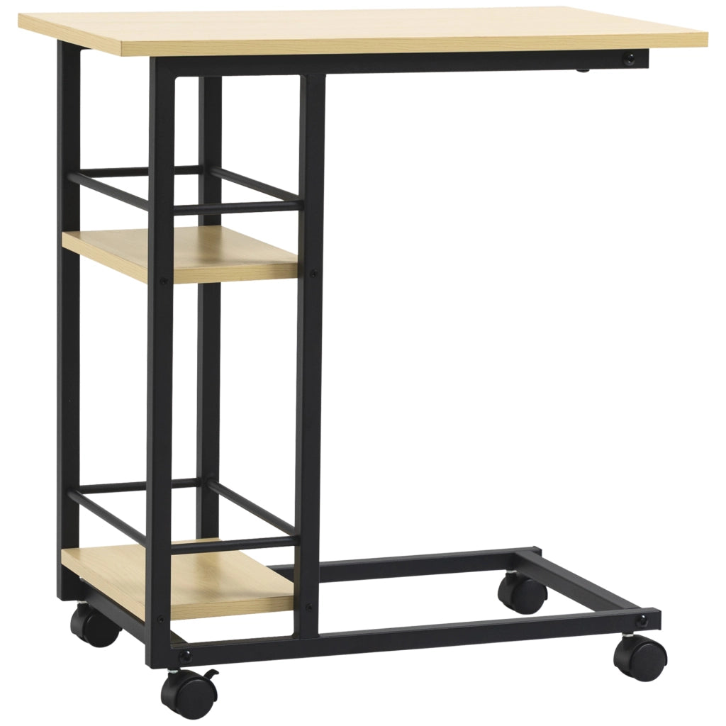 Tavolino da caff¨¨ con ruote ¨C Xylo ¨C 2 ripiani, legno naturale, 60x34,5x64,5 cm