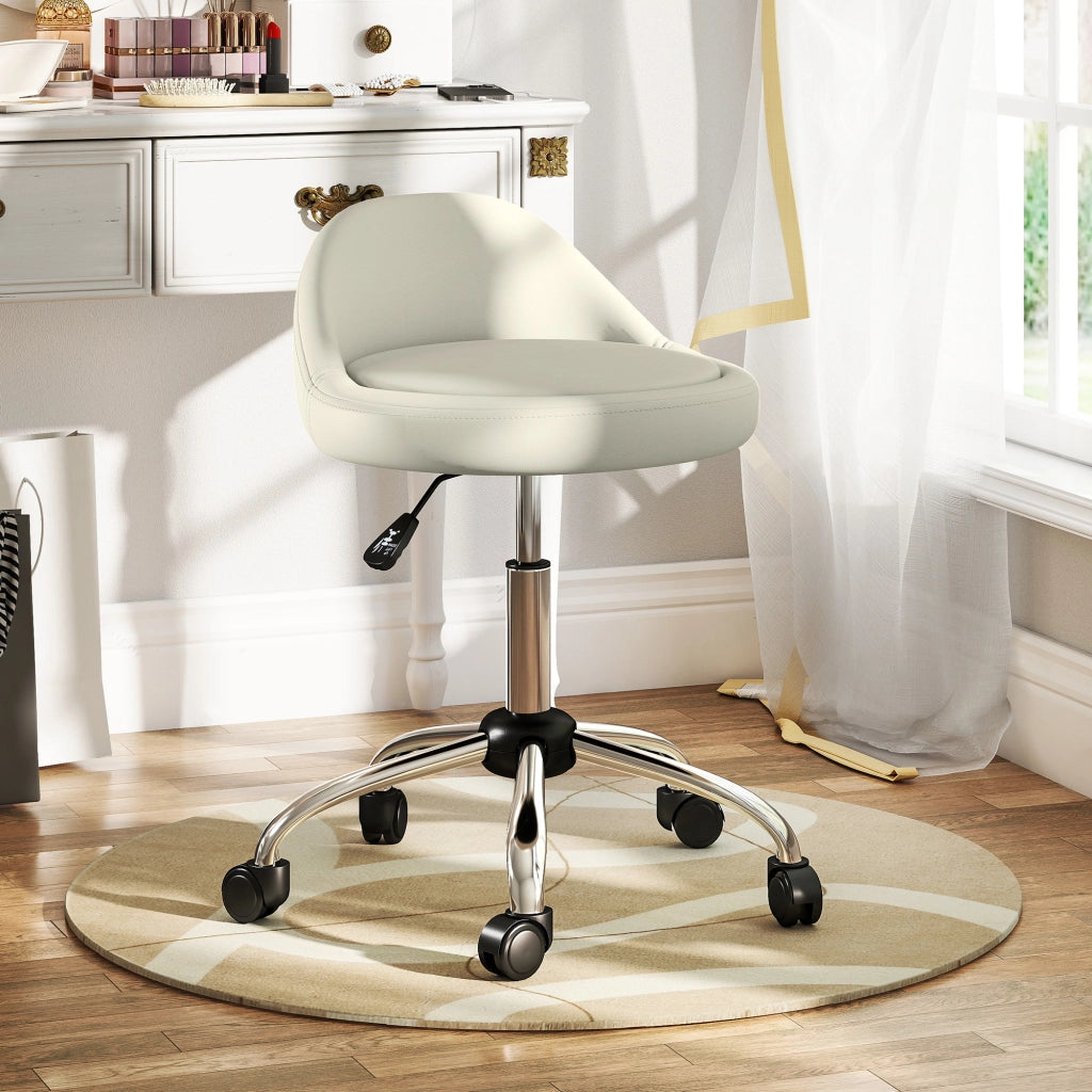 Sgabello da Lavoro Girevole 360¡ã con Rotelle ¨C Xylo ¨C Bianco, Altezza Regolabile 53-73 cm
