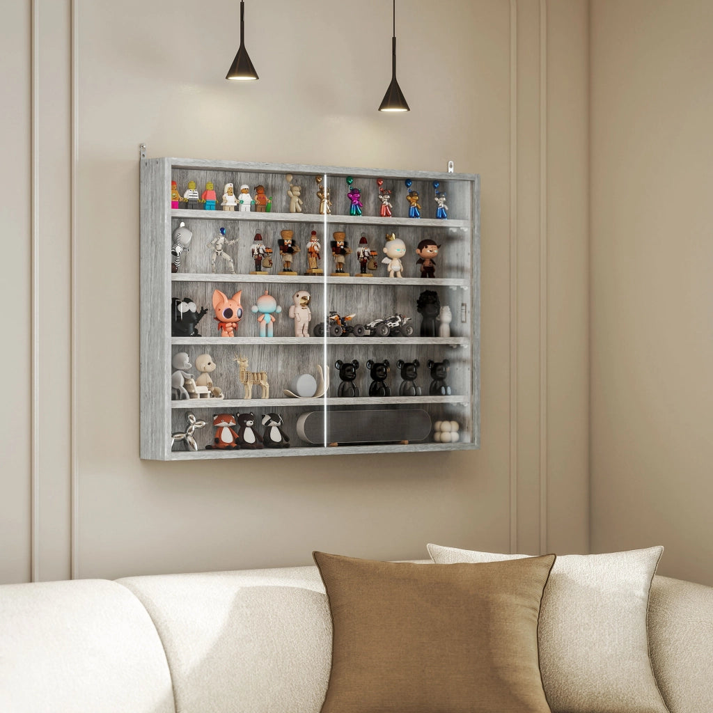 Libreria a 4 Ripiani Regolabili in Legno con Ante in Vetro ¨C Zephmum ¨C Grigio 80x60x9.5 cm