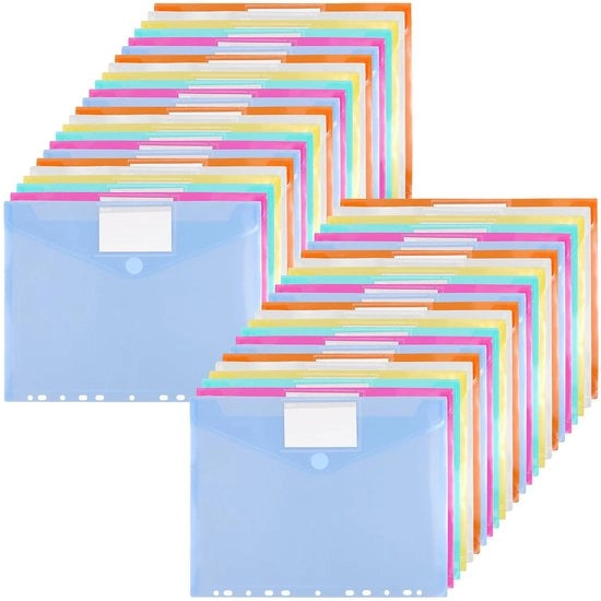 Documenti archiviati 48 pezzi A4, 6 colori mappe documentali A4, contenitori documentali idrorepellenti con etichette, buste documentali trasparenti per sistema di archiviazione uffici.