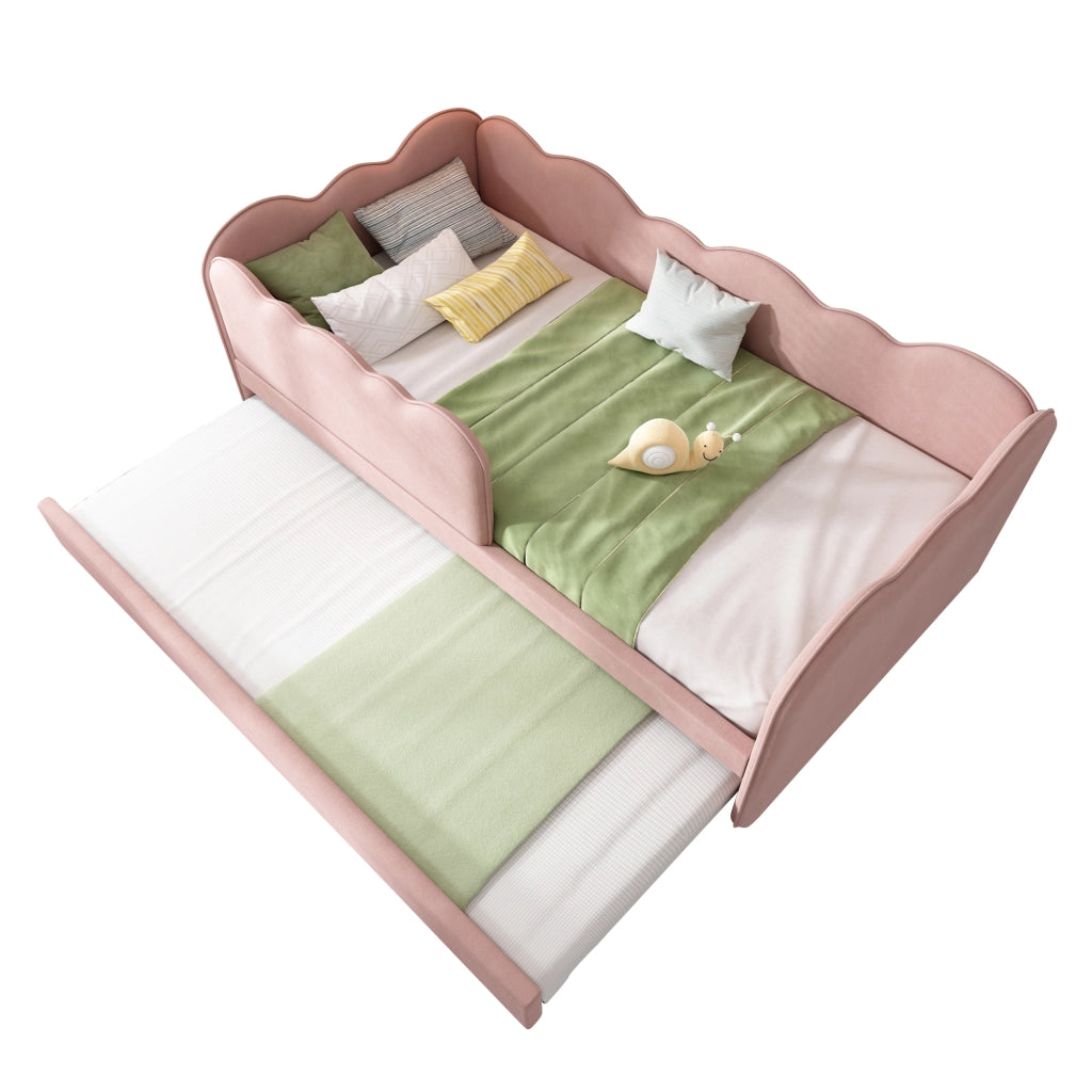 Letto Estraibile 90 x 190 cm; Letto Singolo - con Letto Estraibile - in Velluto - Rosa