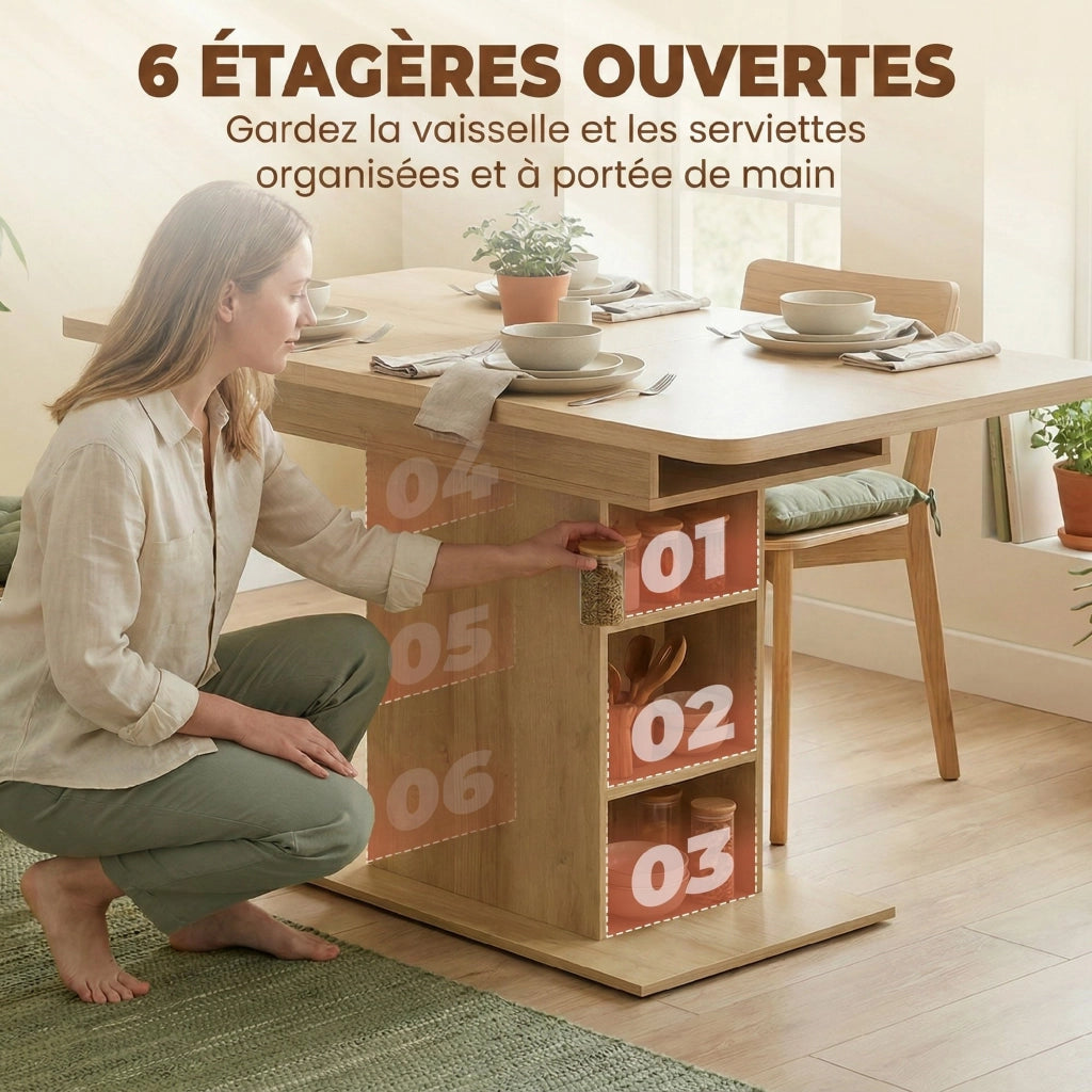 Tavolo da pranzo allungabile ¨C Xylo ¨C 110-130cm legno naturale con 6 mensole