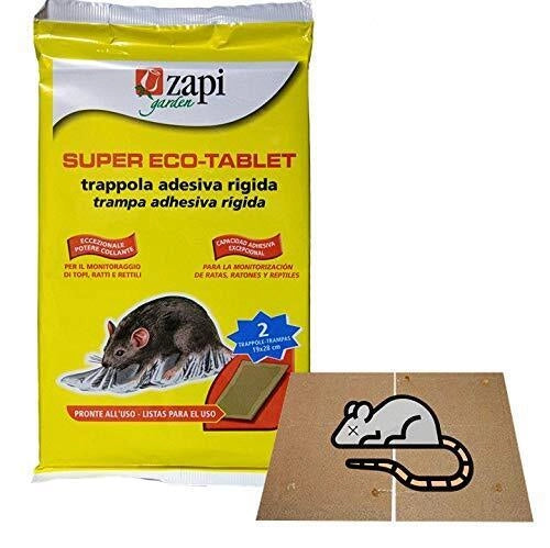 Zapi Garden Super Eco-Tablet Trappola Adesiva per Topi e Ratti Rigida 20x30 cm 2 Pezzi Uso Interno ed Esterno Non Tossica
