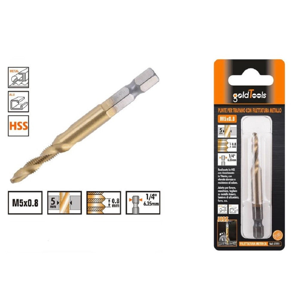 Trade Shop - Punta Per Trapano M5x0.8mm In Titanio Hss Con Filettatura Metrica Metallo 57211 -