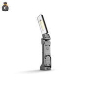 Alcapower Lampada da lavoro LED ricaricabile, corpo in alluminio, testa girevole 180°, 125lm, base magnetica e gancio integrato per uso professionale