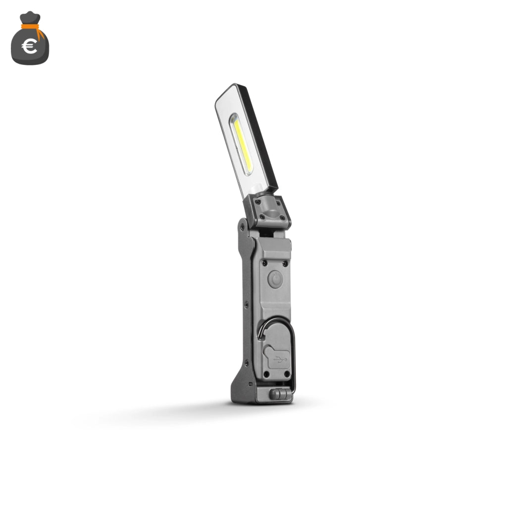 Alcapower Lampada da lavoro LED ricaricabile, corpo in alluminio, testa girevole 180°, 125lm, base magnetica e gancio integrato per uso professionale