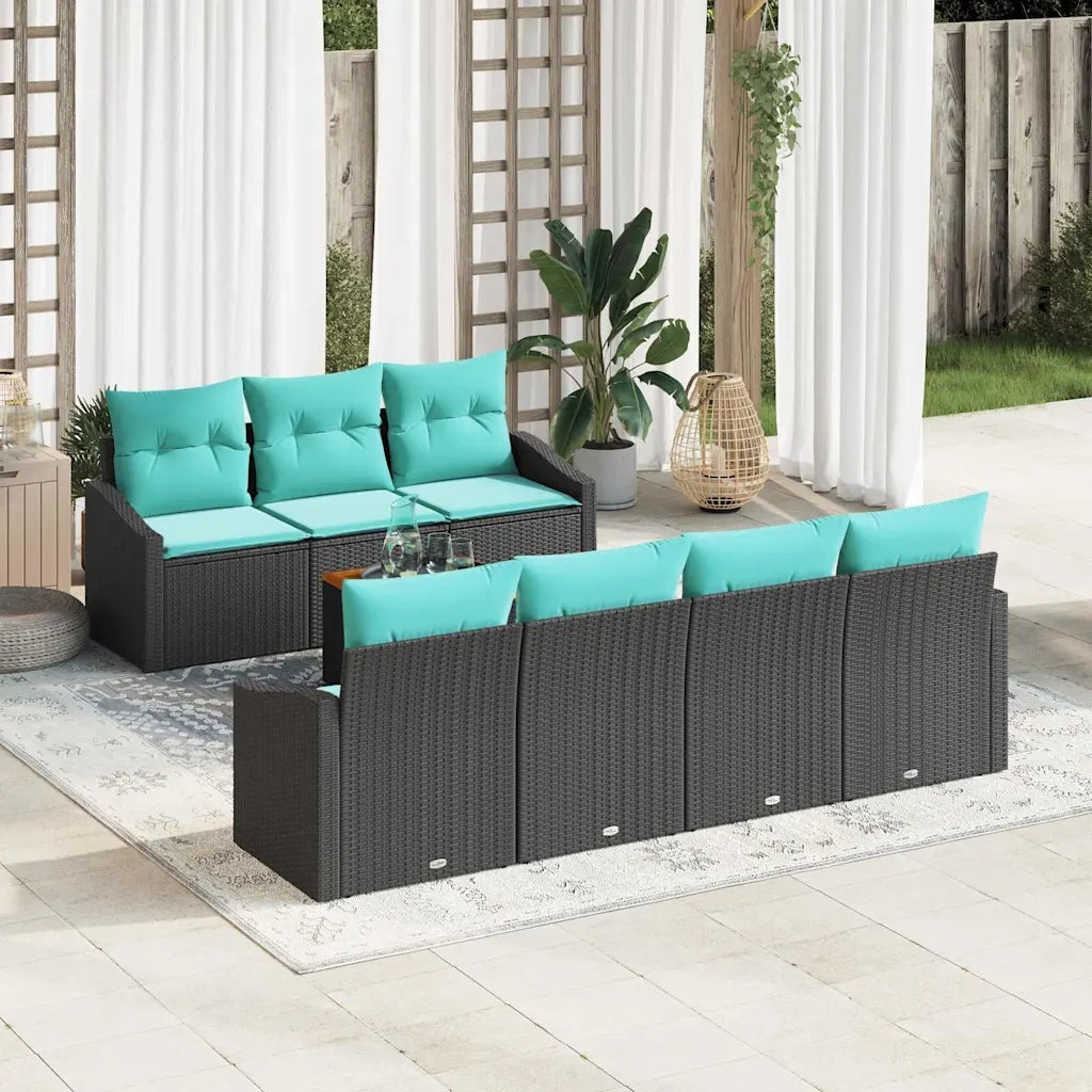 Set Divano da Giardino con cuscino 8 pcs Nero polyrattan 3347795