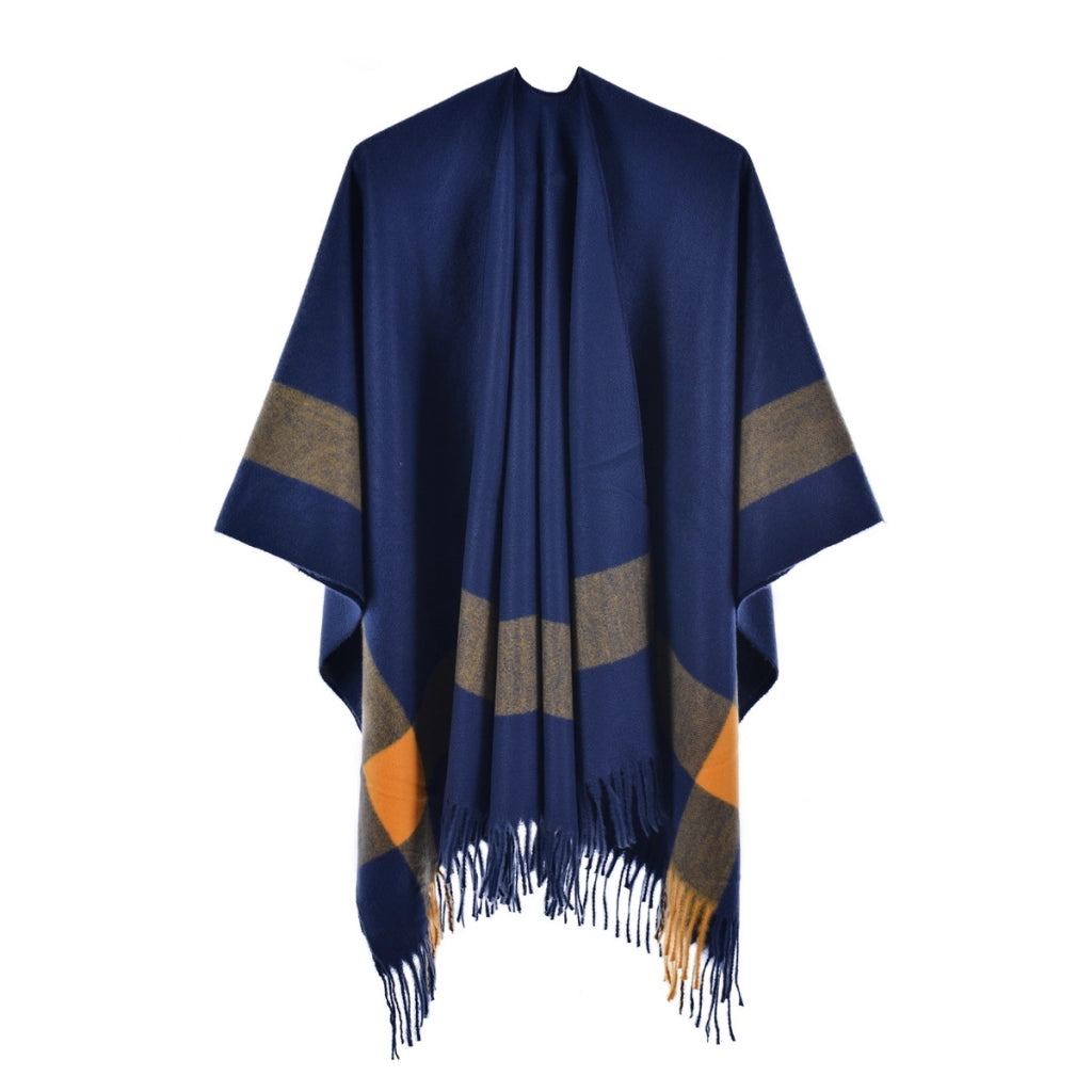 Sciarpa grande da donna a doppio lato lavorata a maglia, mantella/cappotto caldo in cashmere a quadri semplici