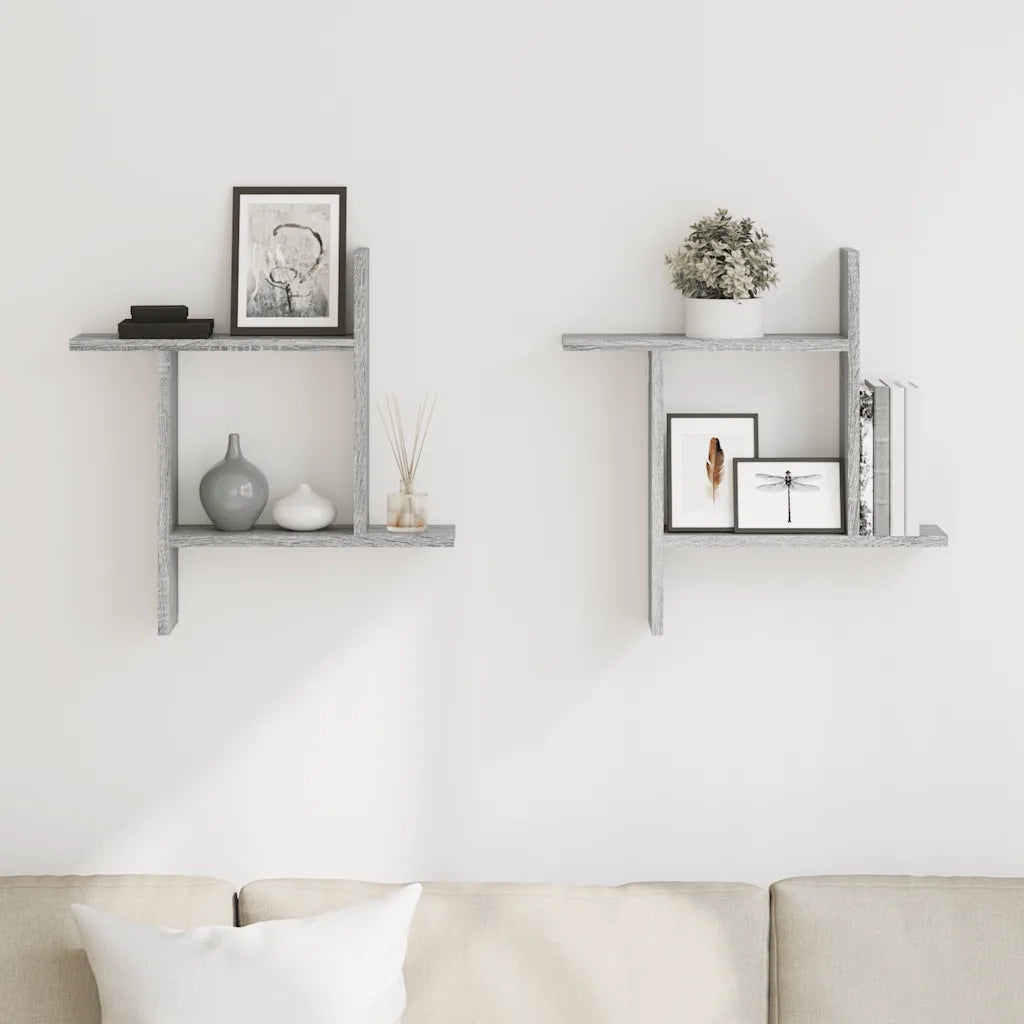 2 pz Mensole a Parete | Scaffale Parete | Ripiano a parete Grigio Sonoma 50x12x50 cm in Truciolato