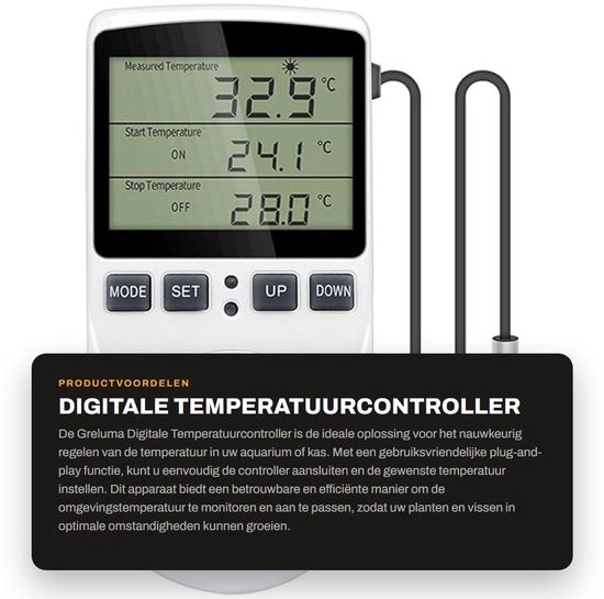 Regolatore di temperatura con sensore - Termostato digitale - Funzione di timer - Display a LED - Massimo 16A - Correzione di temperatura - ABS plastica