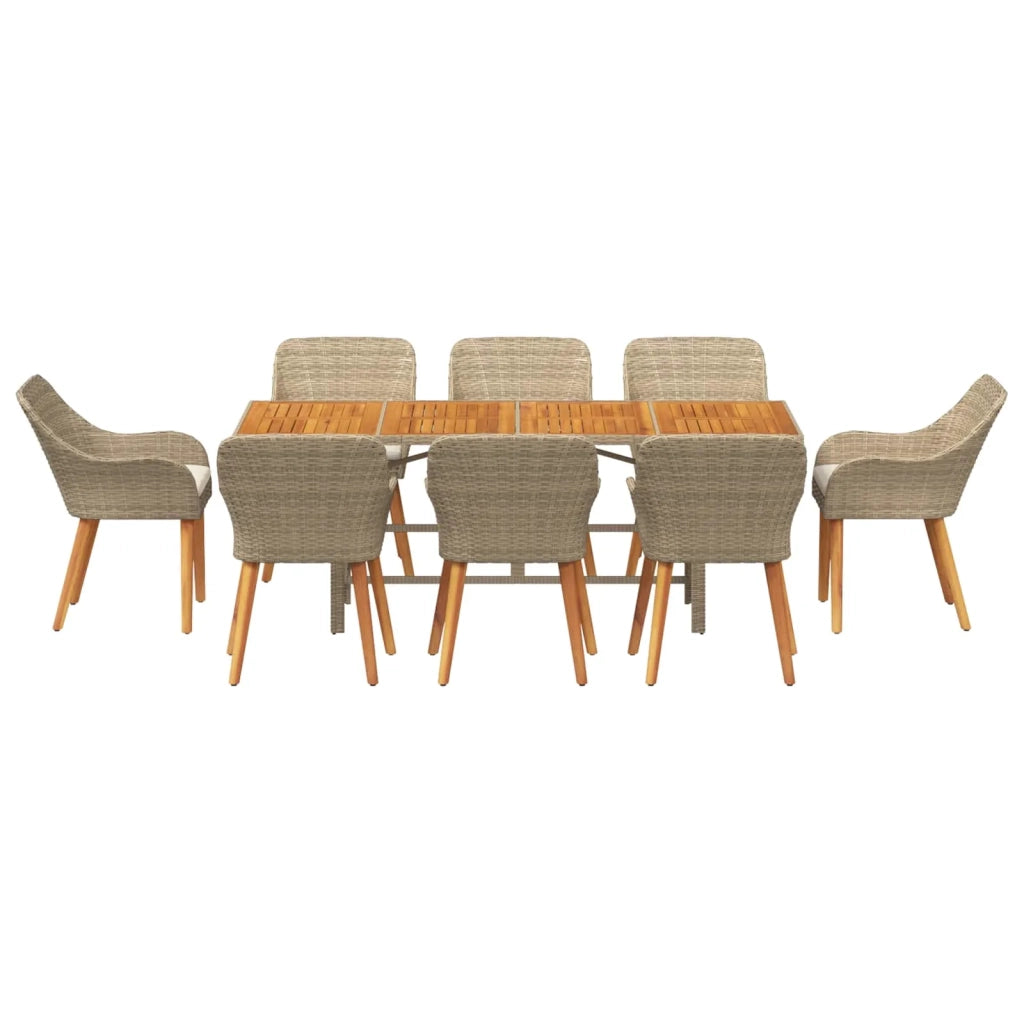 Set da Pranzo per Giardino con cuscino 9 pcs Beige polyrattan 3261632