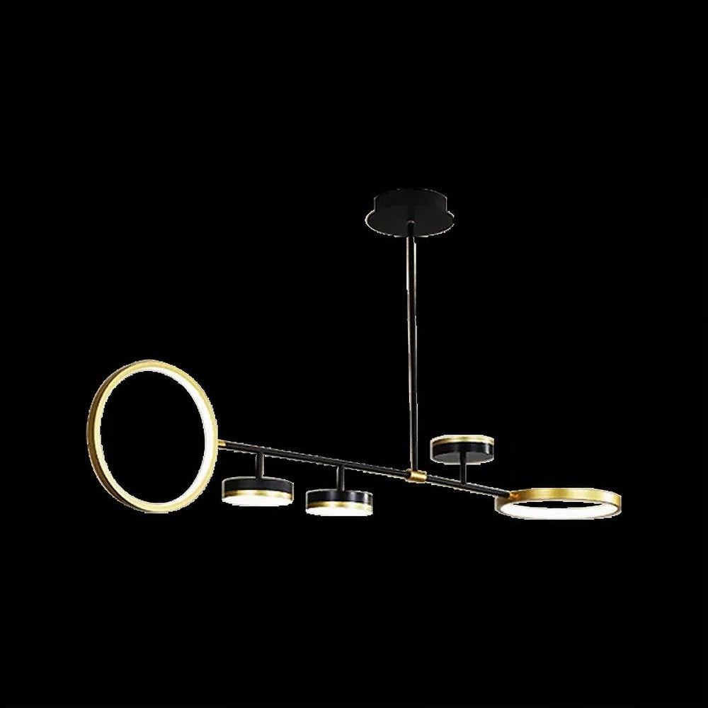 Trade Shop - Lampadario A Sospensione Led 37w Con 5 Cerchi Orizzontale Nero Oro Luce Fredda 71361 -