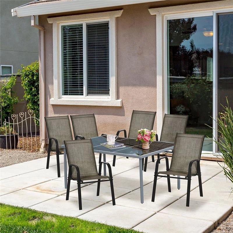 SET 4 SEDIE DA GIARDINO CON BRACCIOLI IN TESSUTO TRASPIRANTE MARRONE