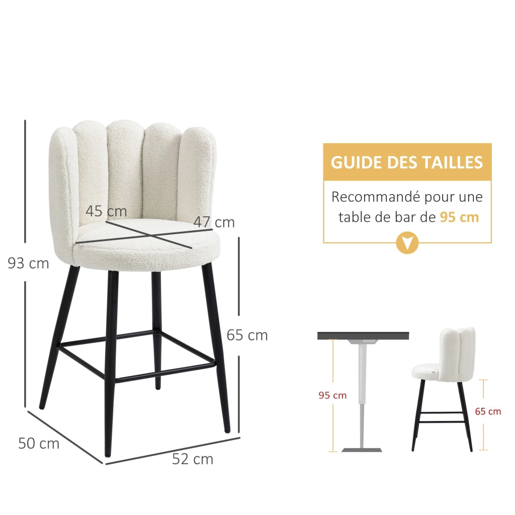 Set 2 Sgabelli Alti da Bar ¨C Xylo ¨C Tessuto Effetto Boucl¨¦ Crema e Struttura Nera 65cm