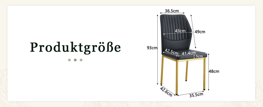 [Set di 4] Eleganti sedie da pranzo in stile lusso discreto: schienale in PU nero con goffratura verticale + gambe in metallo dorato, adatte a sale da