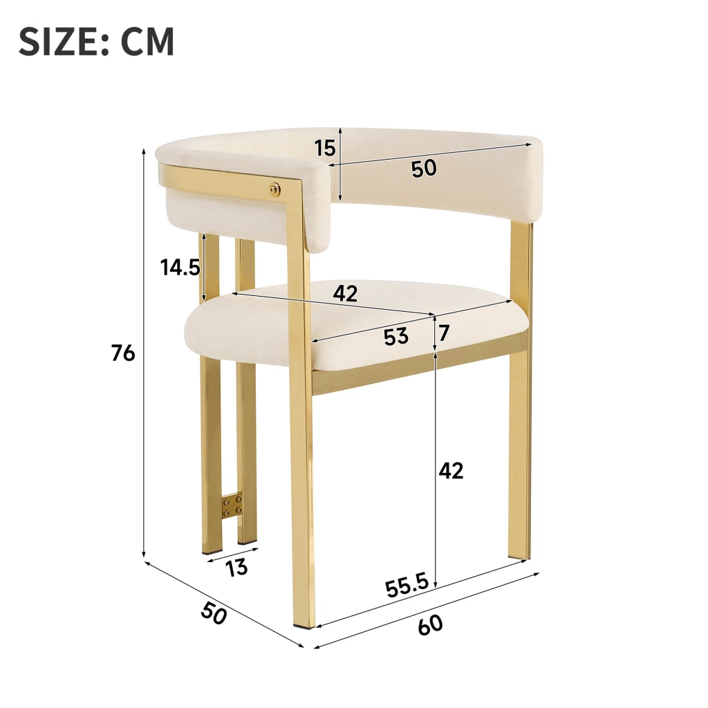 Sedia da Pranzo Set da 6 con Schienale Semicircolare e Struttura in Metallo, in Ciniglia Beige e Oro
