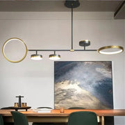 Trade Shop - Lampadario A Sospensione Led 37w Con 5 Cerchi Orizzontale Nero Oro Luce Fredda 71361 -