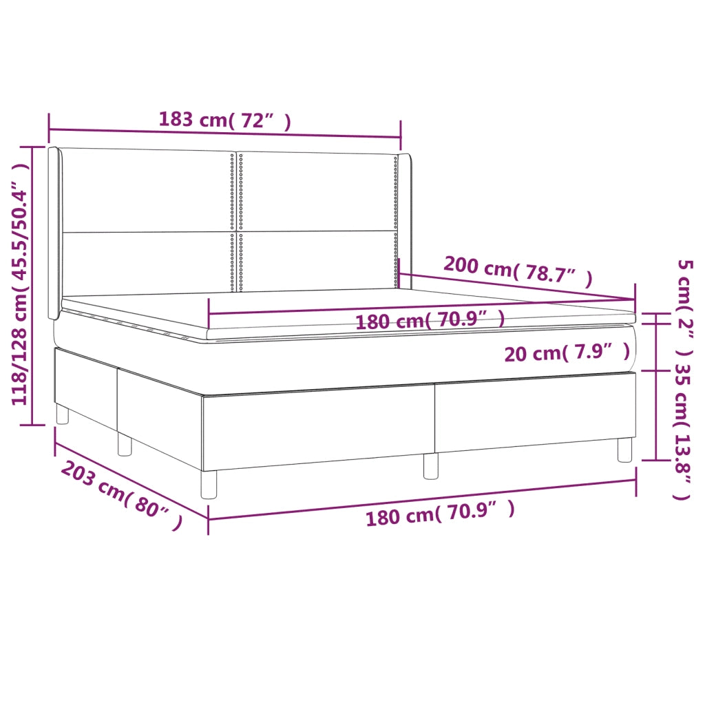 Letto a Molle con Materasso e LED Crema 180x200 cm in Tessuto 3138818