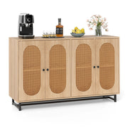 Credenza in rattan ripiani e gambe in metallo 126 x 40 x 81 cm, Armadio a buffet per cucina sala da pranzo e soggiorno Naturale