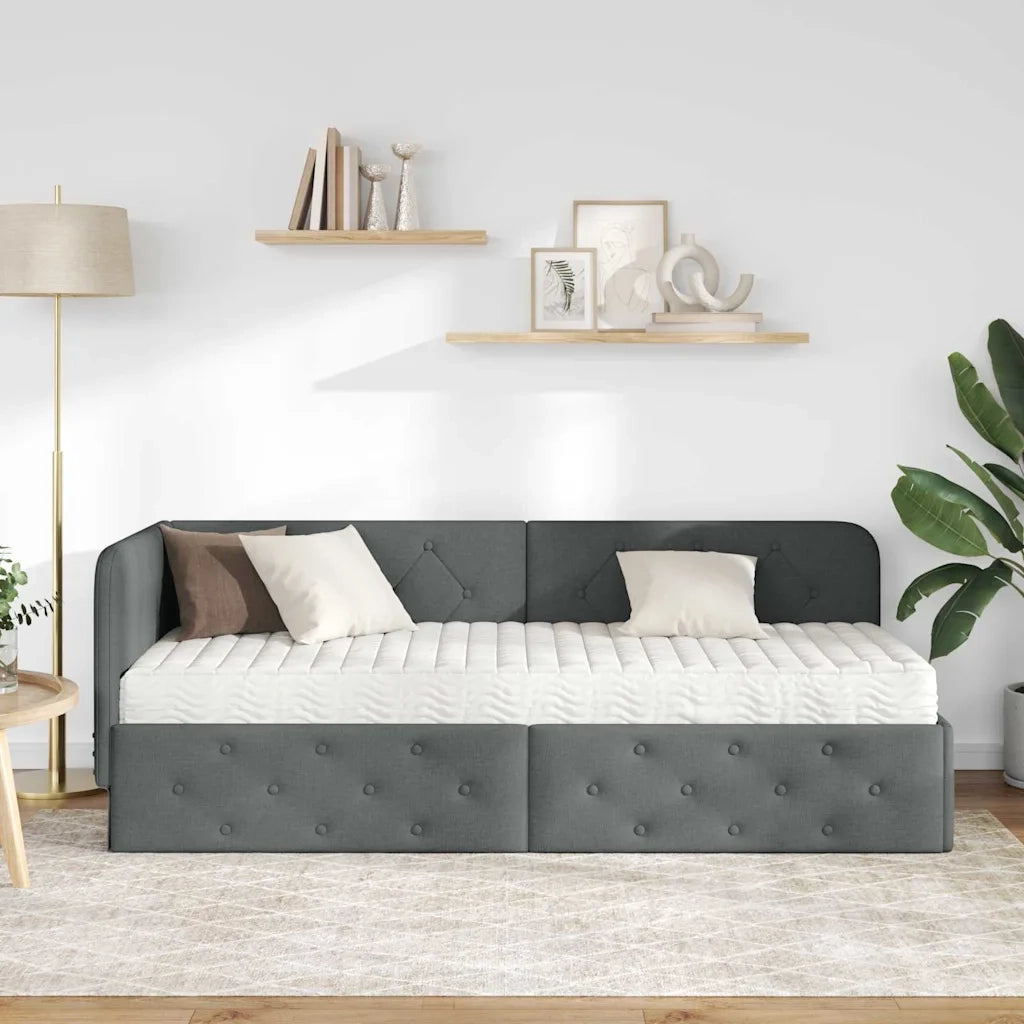 Cornice del letto ad angolo Grigio scuro 80 x 200 cm Tessuto 3394030