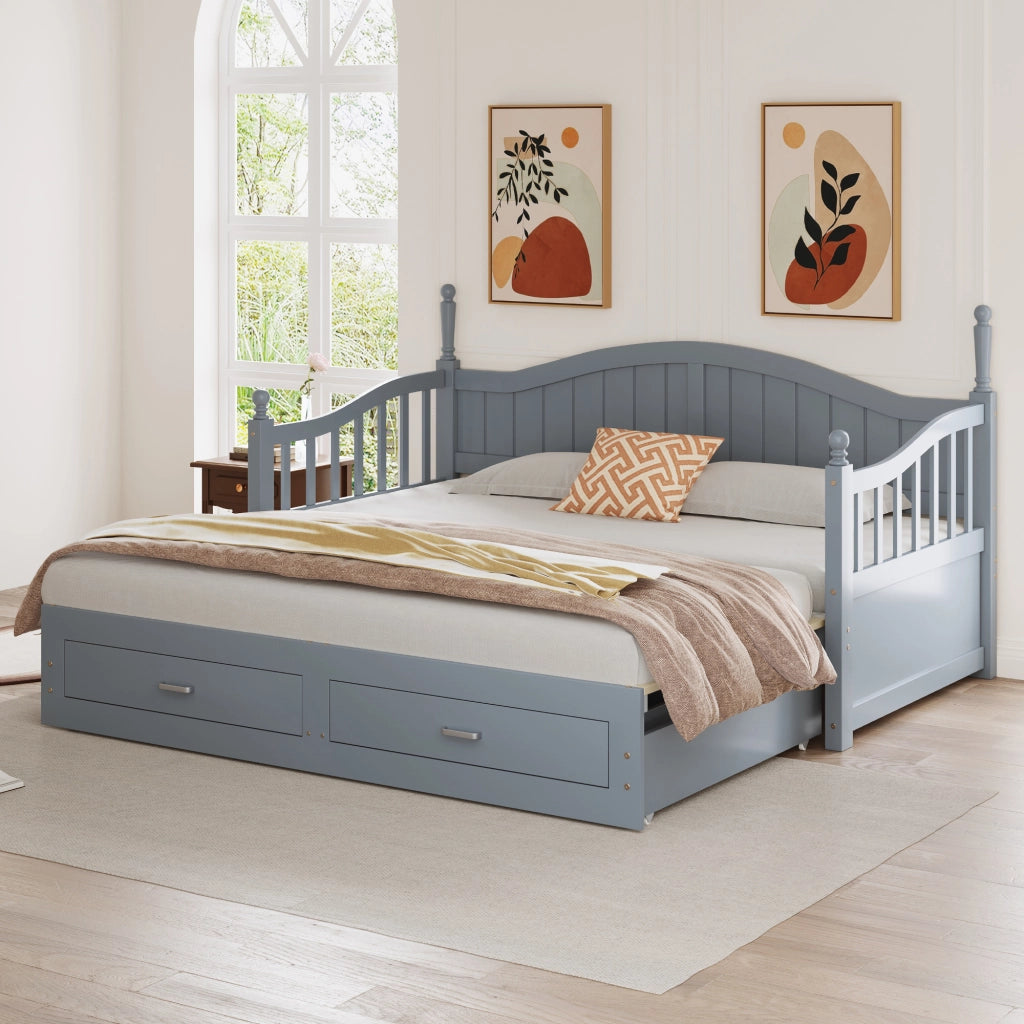 Divano letto con funzione estraibile in legno di pino 90x190 cm
