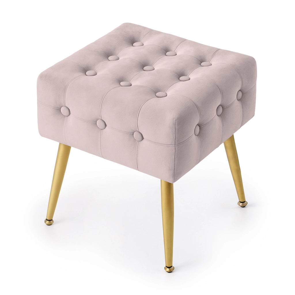 Pouf sgabello in velluto trapuntato 40 cm QUADRA Rosa Cipria