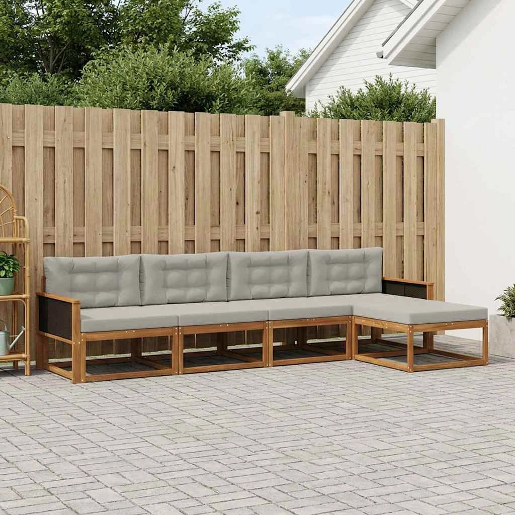 Set di divani da esterno 5 pz Naturale e Grigio chiaro 3382474