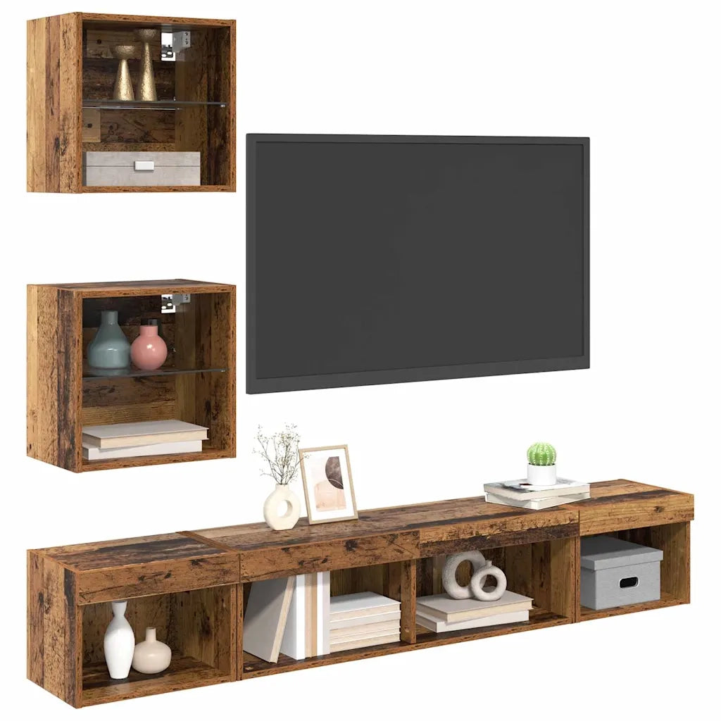 Unit¨¤ a muro per TV con LED con led 5 pz | Armadietto TV | Mobile Porta TV Legno vecchio