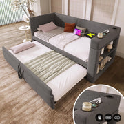 Letto Singolo Imbottito con Divano Estraibile ¨C MINIMAL ¨C Tessuto Grigio 90x200