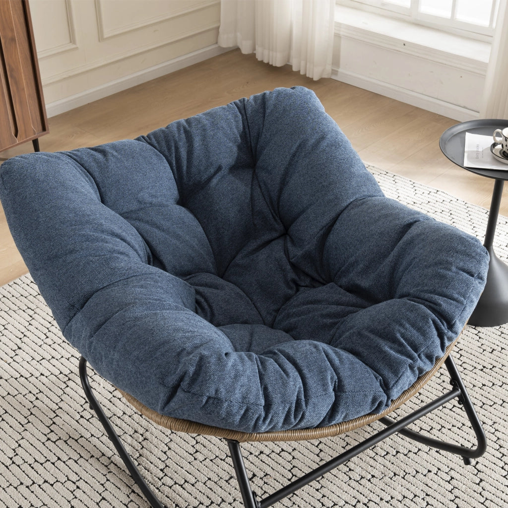 Poltrona Papasan a dondolo in ciniglia con struttura in metallo ergonomica per relax in soggiorno e esterno blu