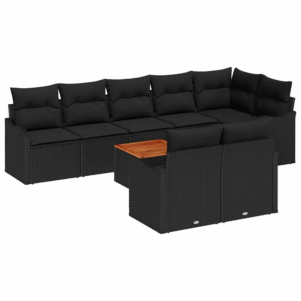 Set Divano da Giardino con archiviazione 9 pcs Nero polyrattan