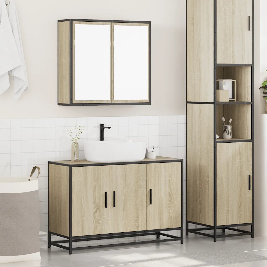 Set Mobili da Bagno 2 pz Rovere Sonoma in Legno Multistrato