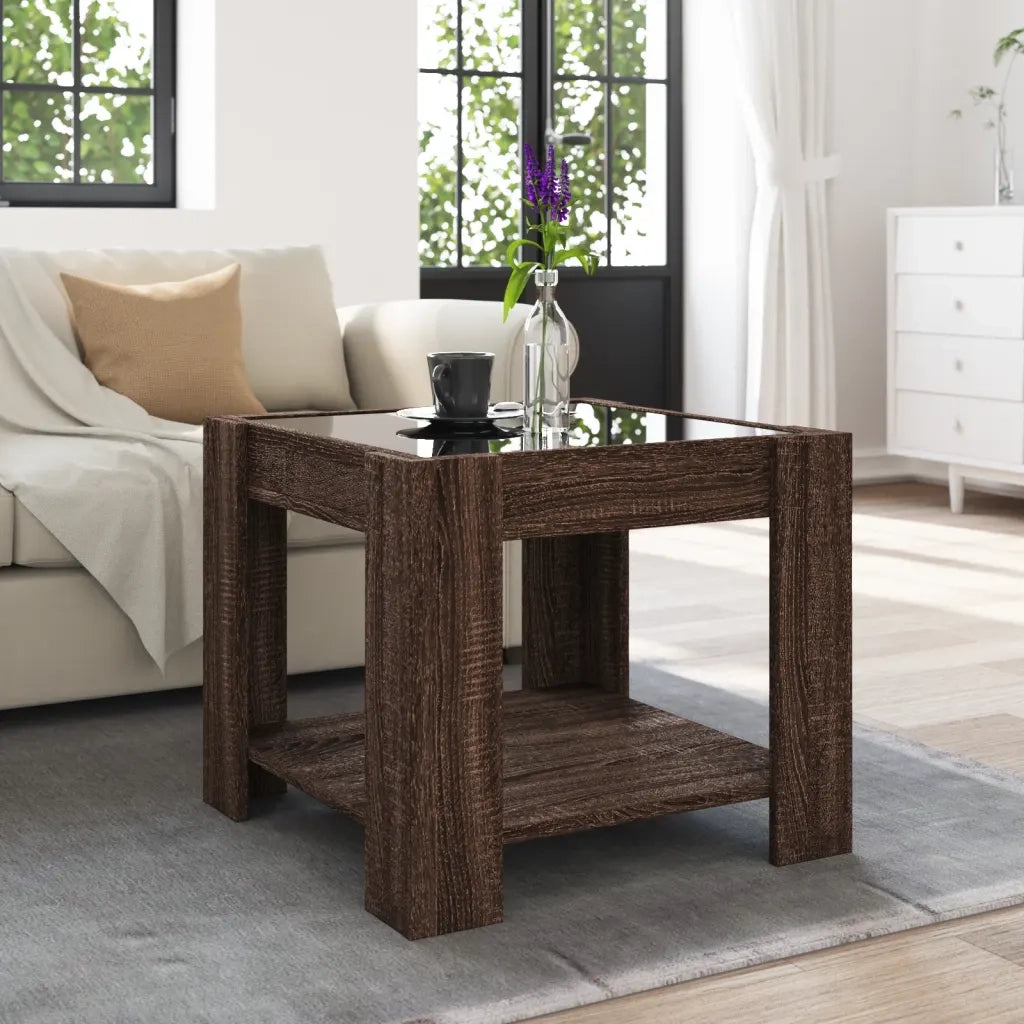 Tavolino Salotto con LED Rovere Marrone 53x53x45 cm Multistrato 847545