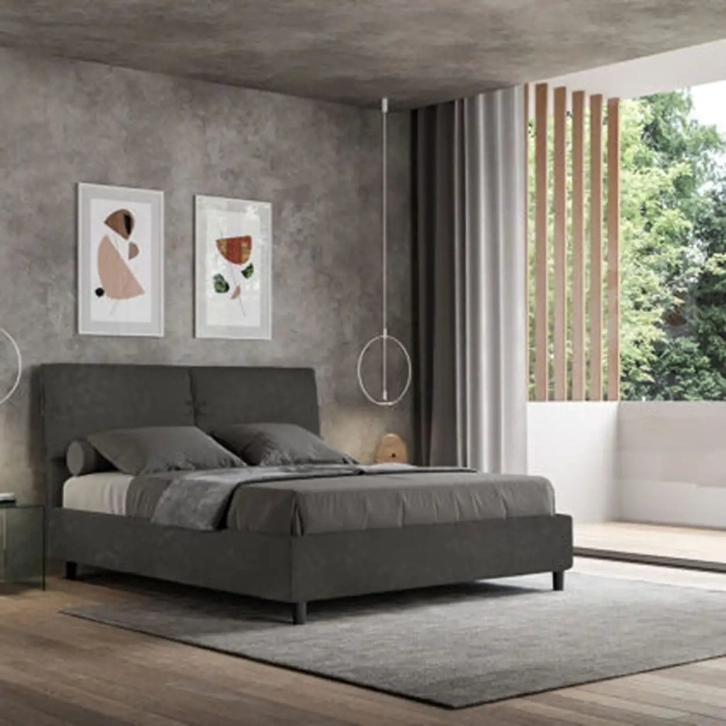 Letto matrimoniale con rete imbottito 160x210 microfibra grigio Sleeper
