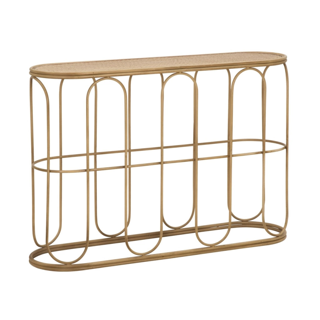 Console Samui in ferro e rattan naturale — 110x32x77 cm